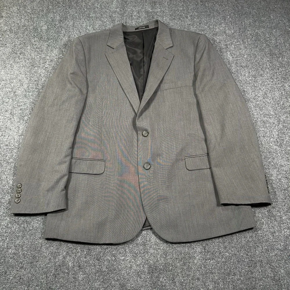 Van Heusen Mens Gray Blazer Birdseye 2-Piece Suit Set 46R / 38x32 Pants Office